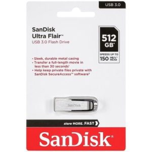 فلش مموری سن دیسک SANDISK Ultra Flair CZ73 ظرفیت ۵۱۲ گیگابایت (گارانتی مادام العمر سازگار)