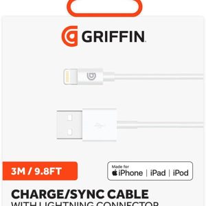 کابل شارژ آیفون برند گریفین GRIFFIN به طول ۳ متر (اورجینال)